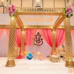 Golden Jali Style Wedding Crystal Mandap
