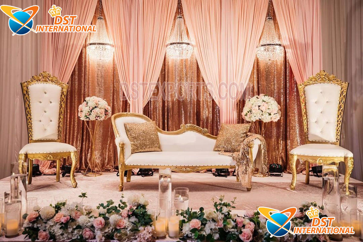 Muslim Walima White Gold Sofa Set For Stage