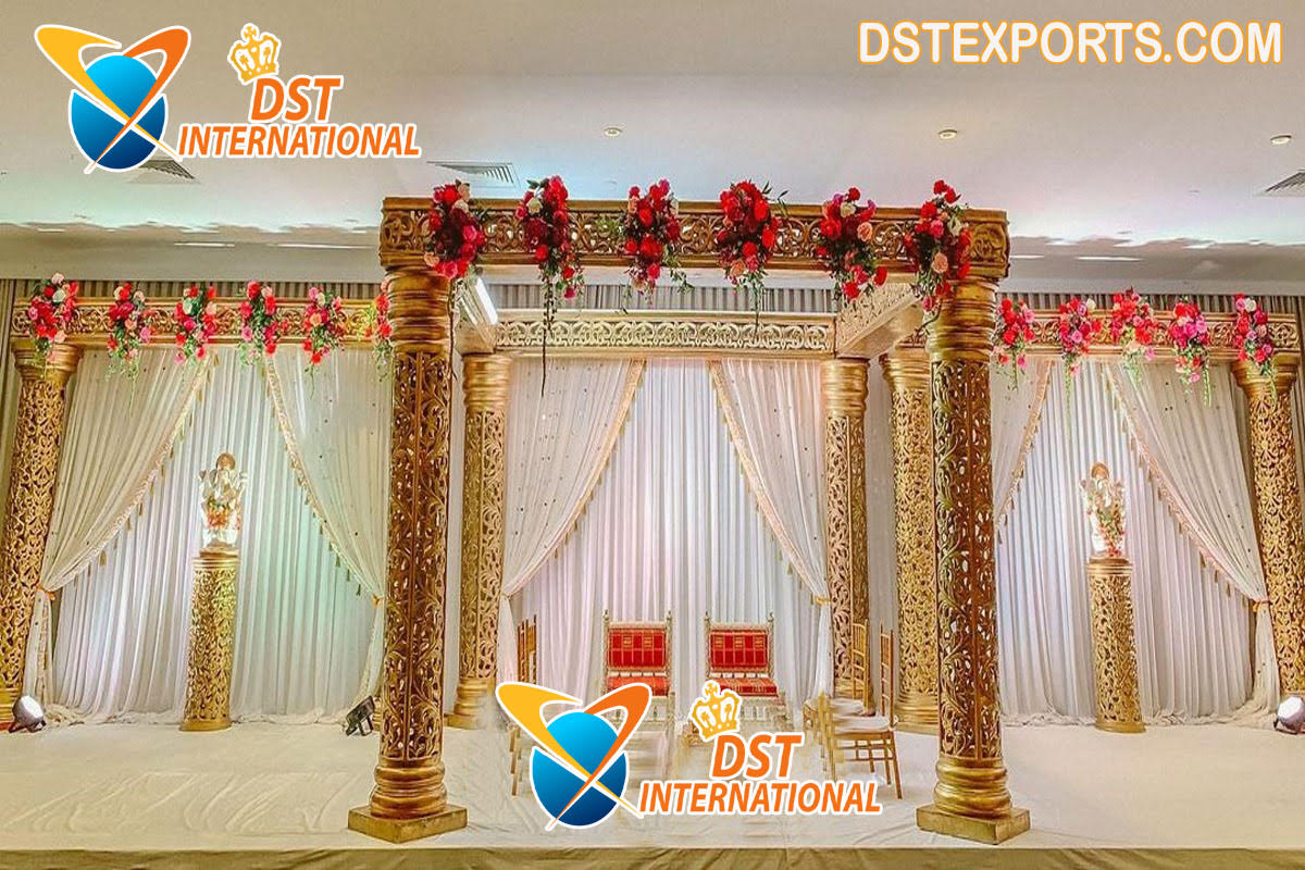 Traditional Indian Golden Carved Square Mandap