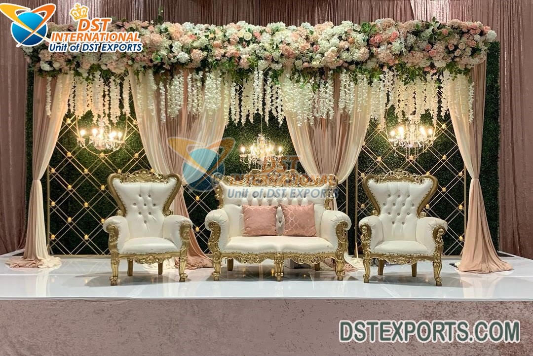 Designer White Gold Wedding Stage Sofa Set
