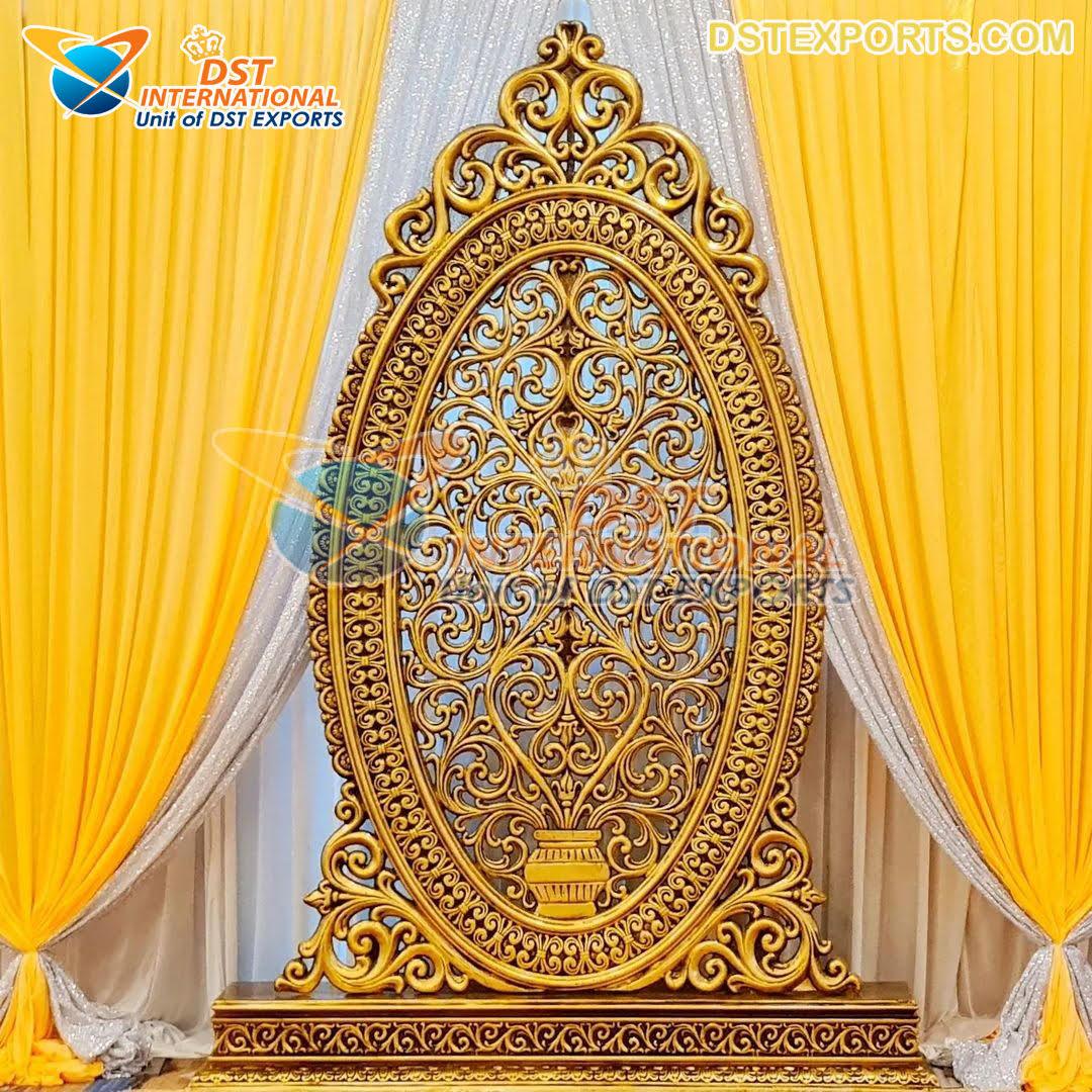 Oval Shaped Golden Carved Frame For Wedding Stage