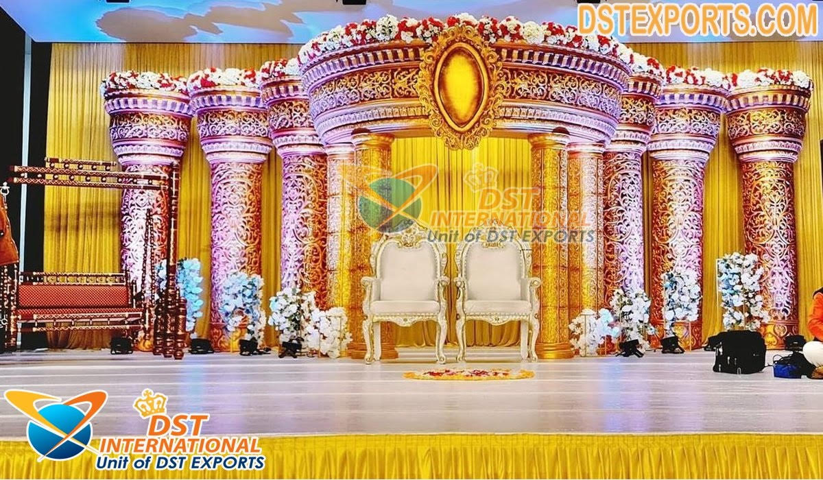 Royal Golden Grand Wedding Stage Decoration 