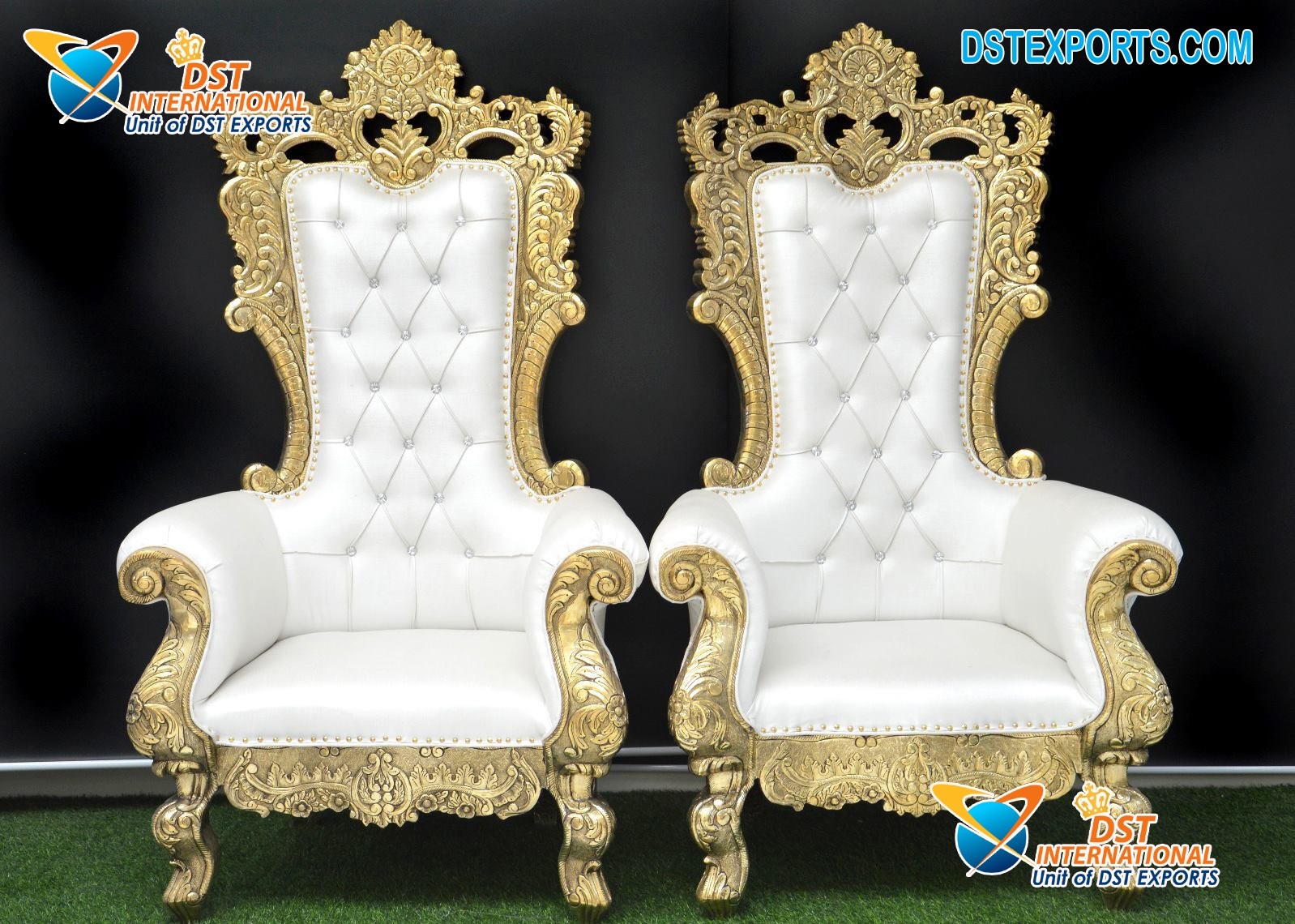 White Gold Carved Wedding Maharaja Throne