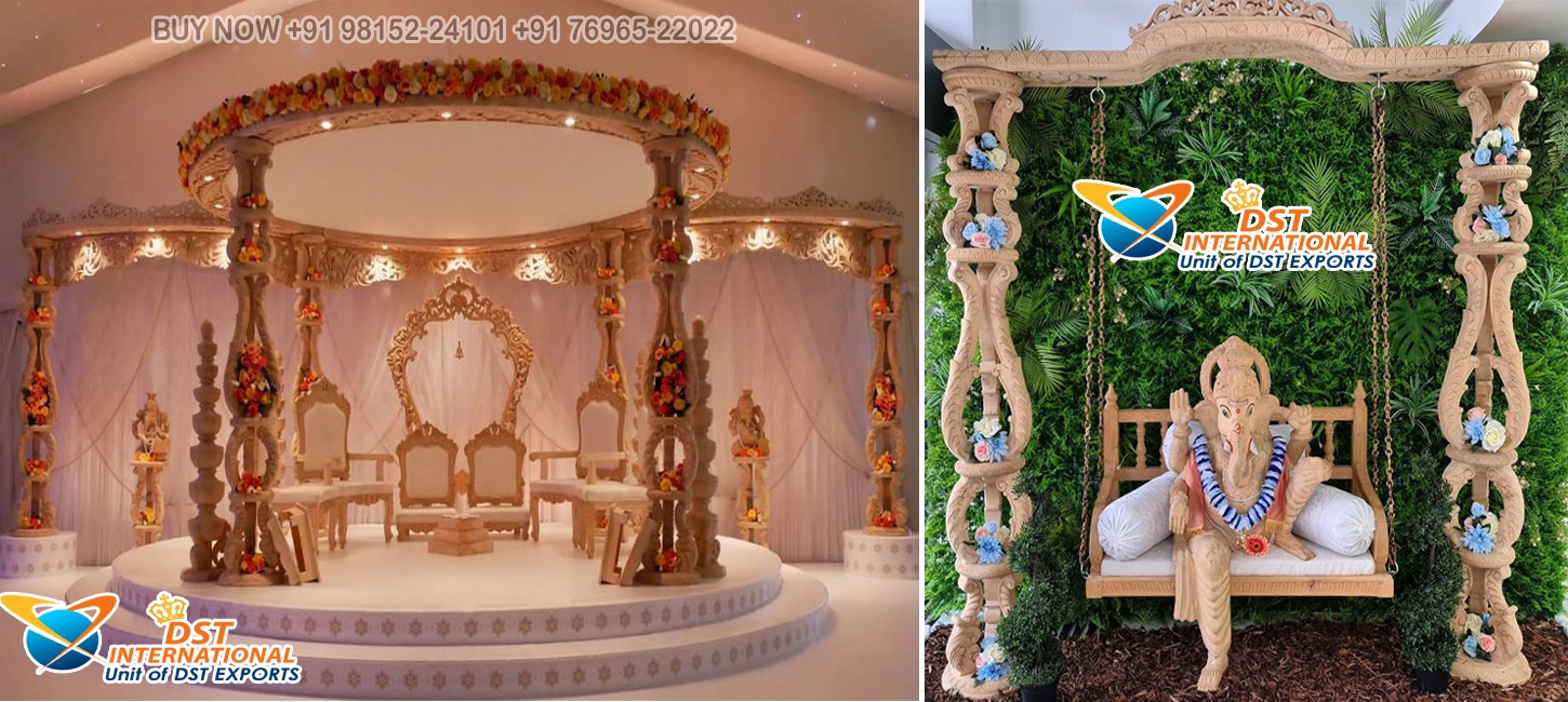 Decorated Indian Wedding Indoor Wooden Mandaps