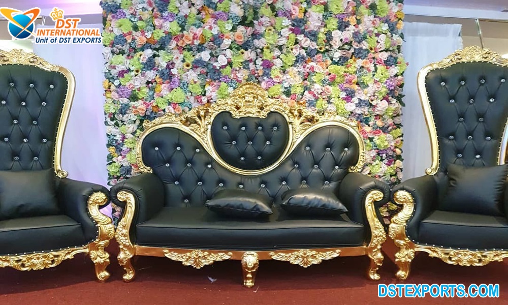 Royal Black Gold Wedding Sofa Set For Stage Decor