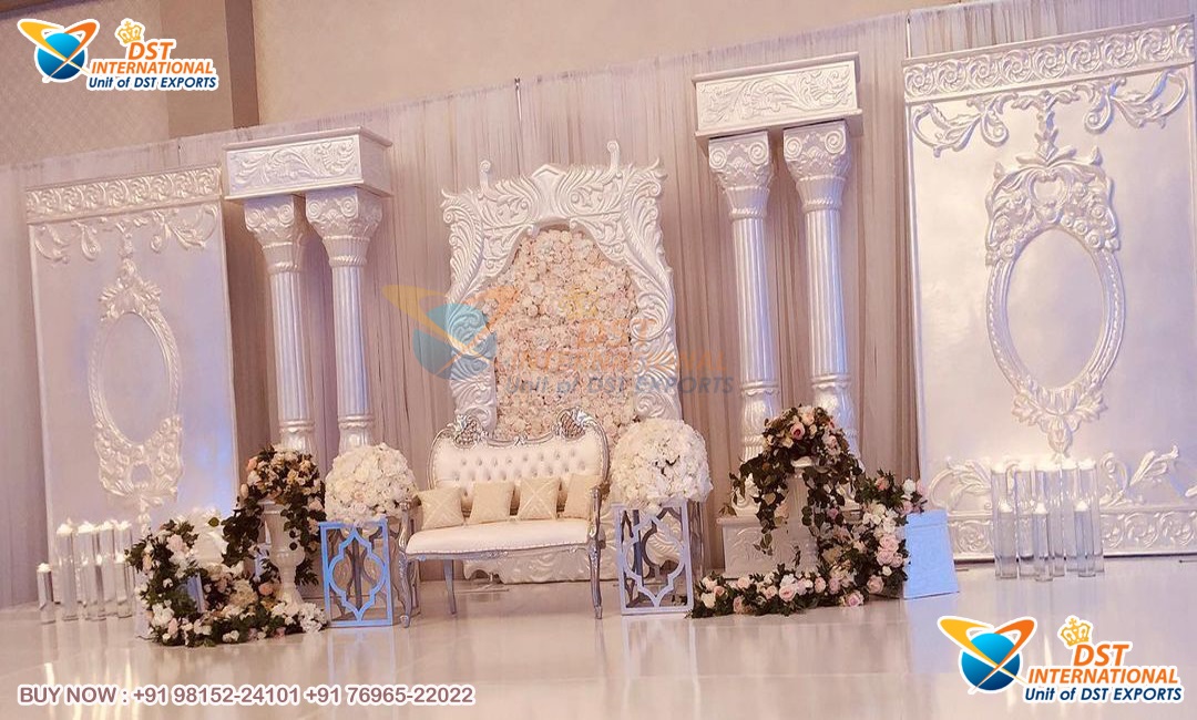 White Romania Theme Wedding Reception Stage Set