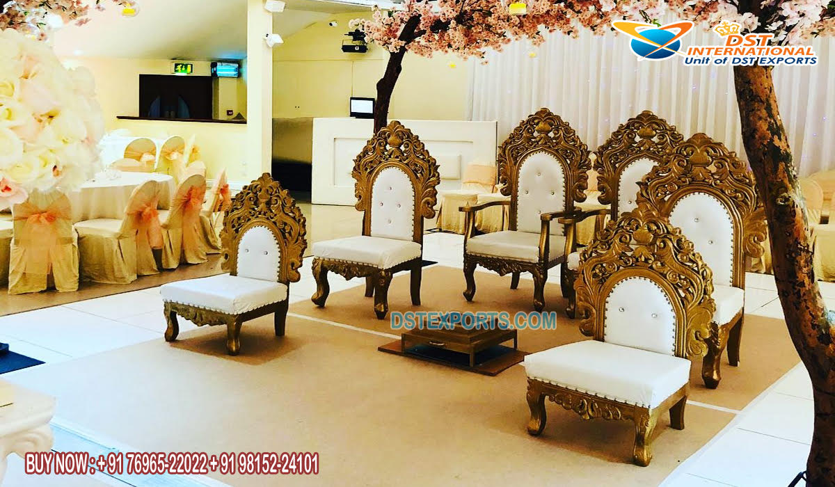 Wedding Wooden White & Gold Mandap Chairs