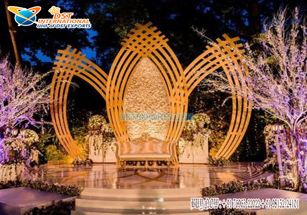 Golden Metal Arches For Wedding Stage Decoration