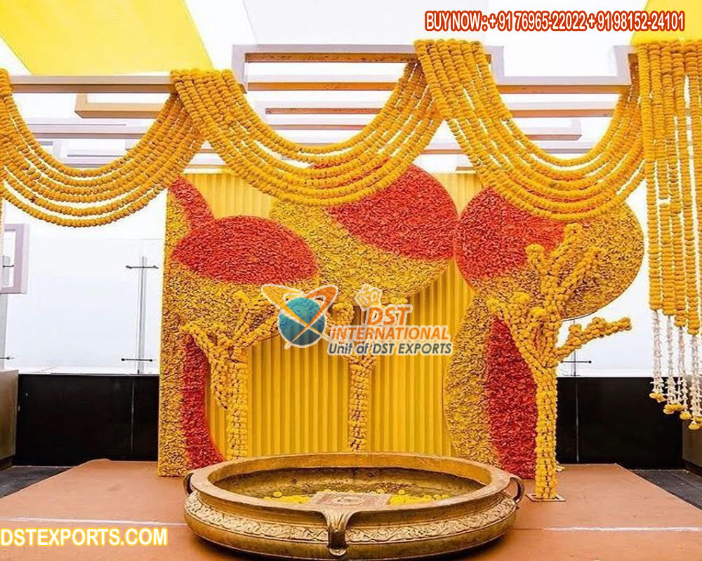 Golden Round Shaped Urli For Haldi Ceremony